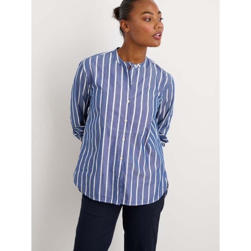 Alex Mill Eloise Bib Shirt Blue White Striped Band Collar Cotton Top L